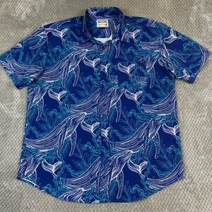 RSVLTS KUNUFLEX Whale Shirt Men's XXL Blue Nautical Button Down Short Sleeve